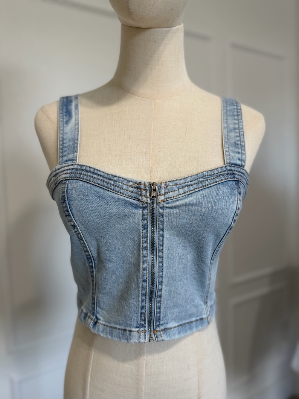 wild fable Light Blue Denim Zip-Front Crop Top